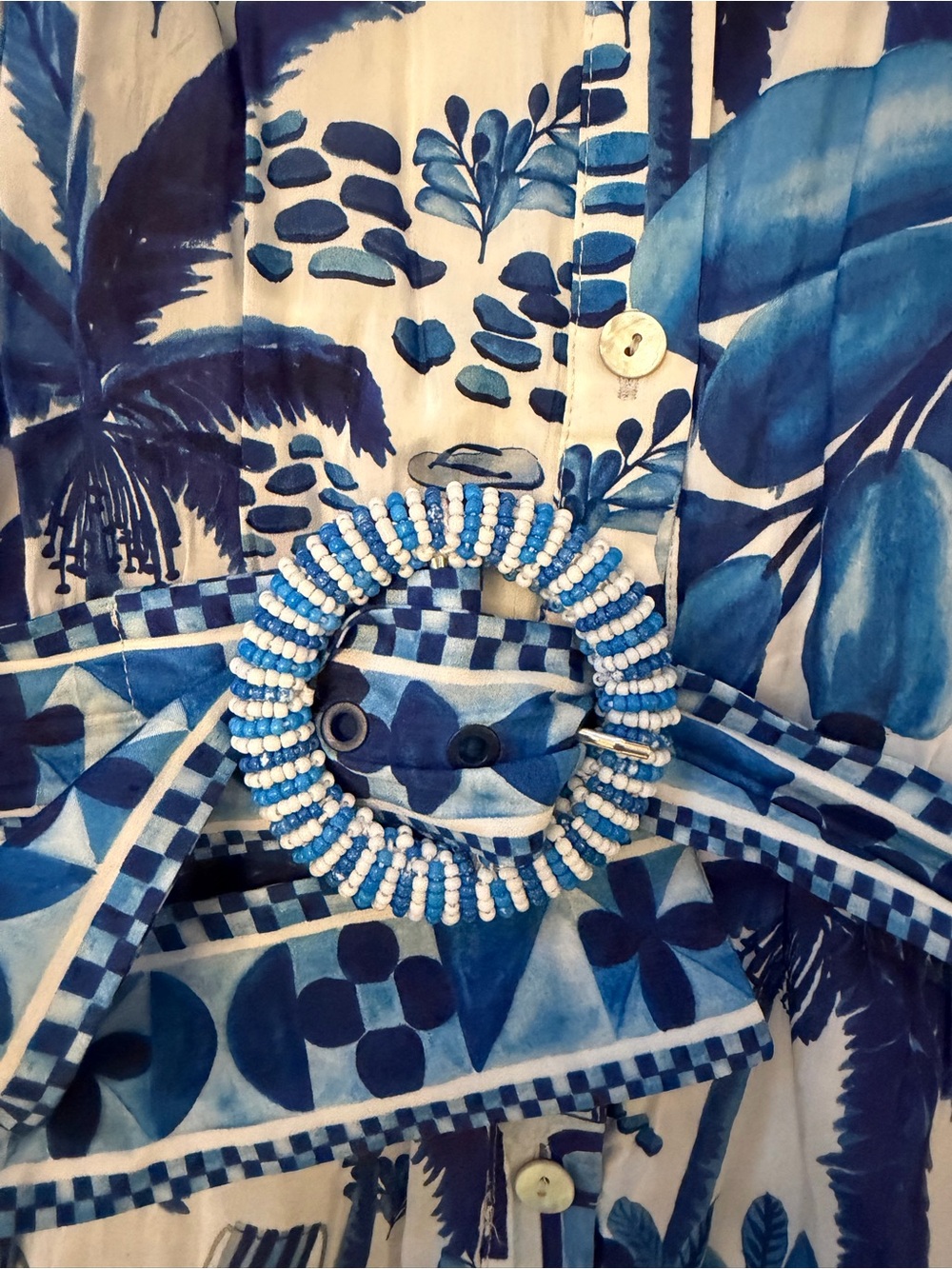 FARM Rio Blue and White Printed Mini Dress with Belt - Picture 2 of 4